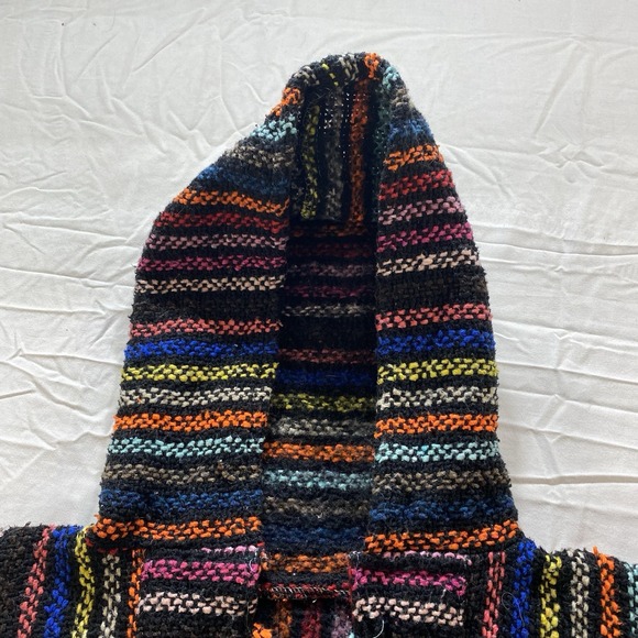 Vintage Baja Hoodie Multicolor Striped Mexican Pullover Poncho No Size Y2K - Picture 3 of 8